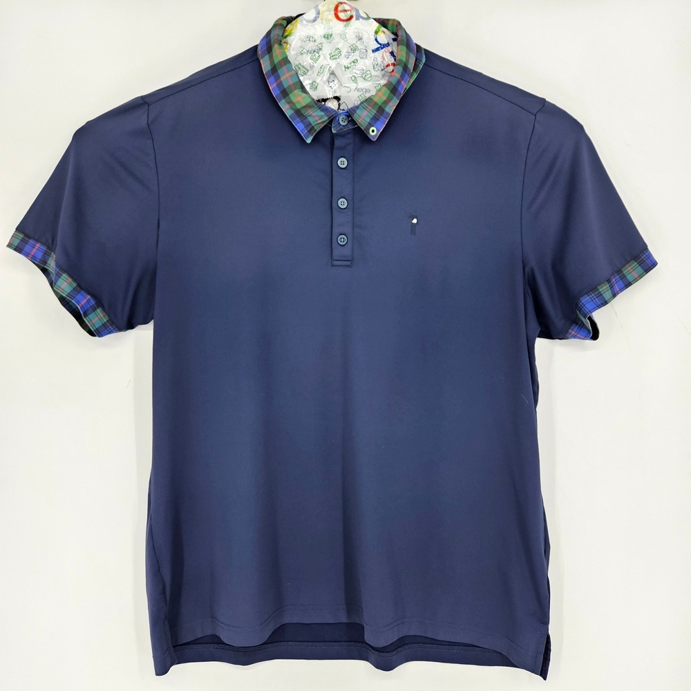 William Murray Shirt Mens XL Polo Blue Plaid Golf Casual‎ Short Sleeve